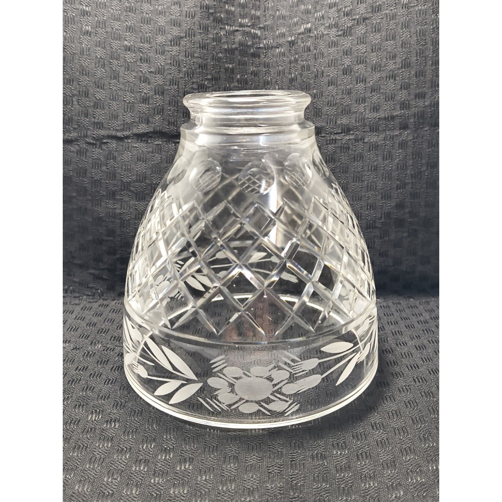 Vintage Lead Crystal Glass Replacement Lamp Shade Diamond Cut Etched Flower Leaf